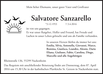 Traueranzeige von Salvatore Sanzarello von  Landskrone