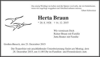 Traueranzeige von Herta Braun von  Gießener Anzeiger