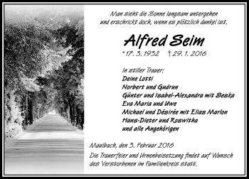Traueranzeige von Alfred Seim von VRM Trauer