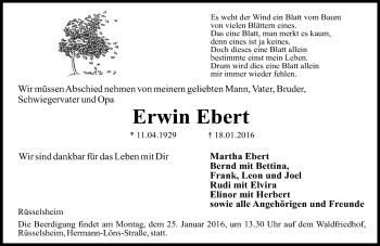 Traueranzeige von Erwin Ebert von  Mainspitze Traueranzeige von Erwin Ebert von  Mainspitze