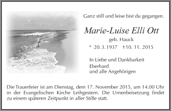 Traueranzeige von Marie-Luise Elli Ott von  Gießener Anzeiger