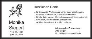 Traueranzeige von Monika Siegert von  Camberger Anzeiger