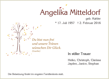 Traueranzeige von Angelika Mitteldorf von  Wiesbaden komplett