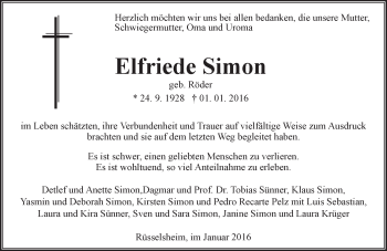 Traueranzeige von Elfriede Simon von  Mainspitze Traueranzeige von Elfriede Simon von  Mainspitze