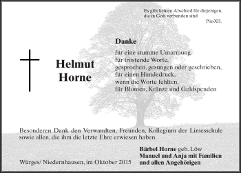 Traueranzeige von Helmut Horne von  Idsteiner Zeitung