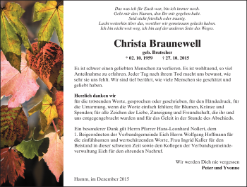 Traueranzeige von Christa Braunewell von  Wormser Zeitung