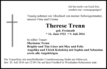 Traueranzeige von Therese Trenn von Trauerportal Rhein Main Presse