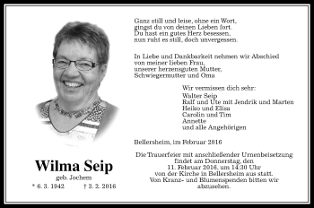 Traueranzeige von Wilma Seip von  Gießener Anzeiger