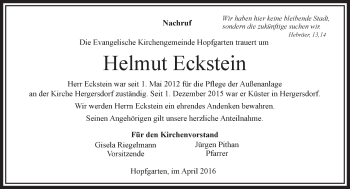 Traueranzeige von Helmut Eckstein von VRM Trauer