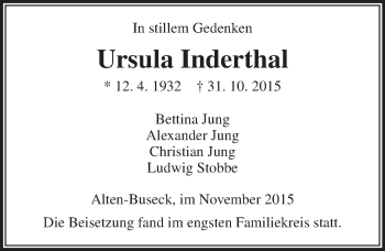 Traueranzeige von Ursula Inderthal von  Gießener Anzeiger