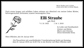 Traueranzeige von Elli Straube von VRM Trauer
