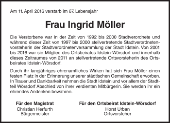 Traueranzeige von Ingrid Möller von  Idsteiner Zeitung