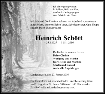 Traueranzeige von Heinrich Schött von VRM Trauer