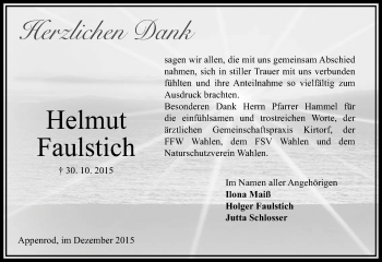 Traueranzeige von Holger Faulstich von VRM Trauer