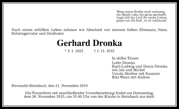 Traueranzeige von Gerhard Dronka von  Gießener Anzeiger