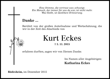 Traueranzeige von Kurt Eckes von  Allg. Zeitung Bad Kreuznach
