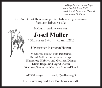 Traueranzeige von Josef Müller von  Usinger Anzeiger