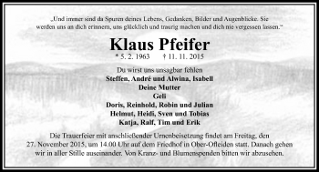 Traueranzeige von Klaus Pfeifer von VRM Trauer