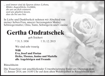 Traueranzeige von Gertha Ondratschek von trauer.echo-online.de Traueranzeige von Gertha Ondratschek von trauer.echo-online.de