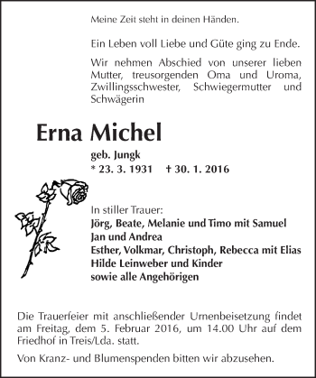 Traueranzeige von Erna Michel von  Gießener Anzeiger