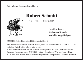 Traueranzeige von Robert Schmitt von  Wormser Zeitung