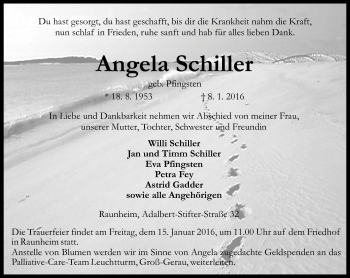 Traueranzeige von Angela Schiller von  Mainspitze