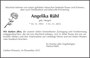Traueranzeige von Angelika Rühl von  Gießener Anzeiger