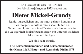 Traueranzeige von Dieter Mickel-Grundy von  Kreisanzeiger