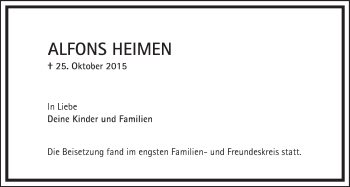 Traueranzeige von Alfons Heimen von  Allgemeine  Zeitung Ingelheim-Bingen