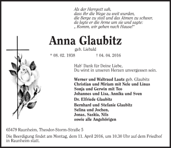 Traueranzeige von Anna Glaubitz von trauer.echo-online.de