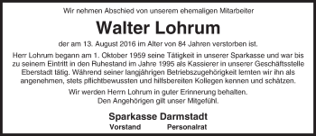 Traueranzeige von Walter Lohrum von Trauerportal Echo Online
