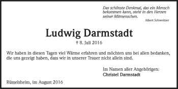 Traueranzeige von Ludwig Darmstadt von Trauerportal Rhein Main Presse
