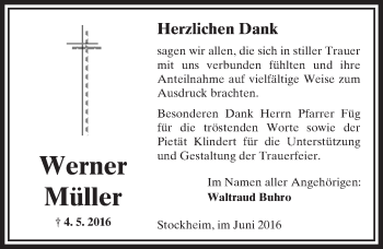Traueranzeige von Werner Müller von  Kreisanzeiger