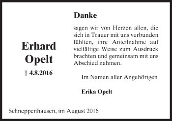 Traueranzeige von Erhard Opelt von Trauerportal Echo Online