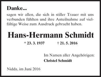 Traueranzeige von Hans-Hermann Schmidt von  Kreisanzeiger