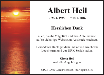 Traueranzeige von Albert Heil von Trauerportal Echo Online
