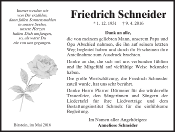 Traueranzeige von Friedrich Schneider von  Gelnhäuser Tageblatt