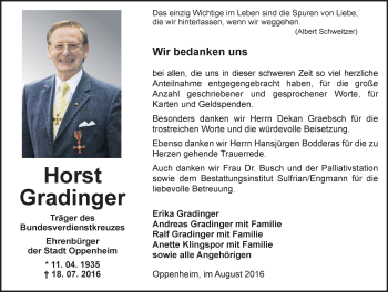 Traueranzeige von Horst Gradinger von Trauerportal Rhein Main Presse