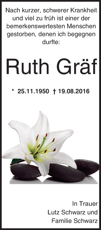 Traueranzeige von Ruth Gräf von Trauerportal Echo Online