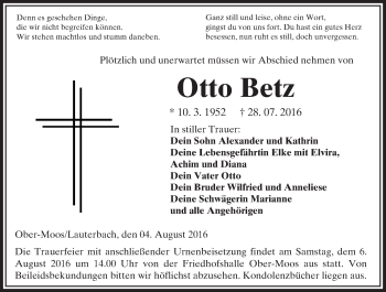 Traueranzeige von Otto Betz von VRM Trauer