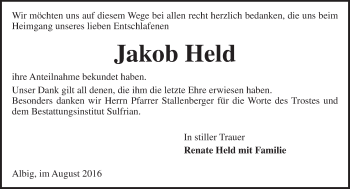 Traueranzeige von Jakob Held von Trauerportal Rhein Main Presse
