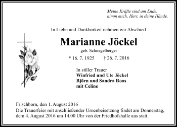 Traueranzeige von Marianne Jöckel von VRM Trauer