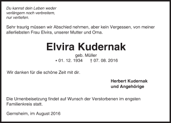 Traueranzeige von Elvira Kudernak von Trauerportal Echo Online