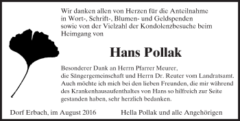 Traueranzeige von Hans Pollak von Trauerportal Echo Online