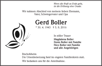 Traueranzeige von Gerd Boller von Trauerportal Rhein Main Presse