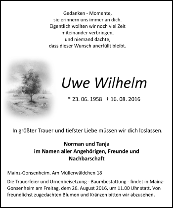Traueranzeige von Uwe Wilhelm von Trauerportal Rhein Main Presse