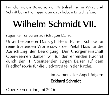 Traueranzeige von Wilhelm Schmidt von  Kreisanzeiger