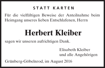 Traueranzeige von Herbert Kleiber von  Gießener Anzeiger
