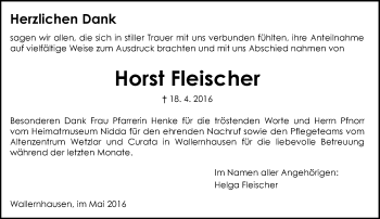 Traueranzeige von Horst Fleischer von  Kreisanzeiger