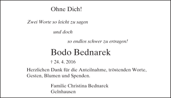 Traueranzeige von Bodo Bednarek von  Gelnhäuser Tageblatt